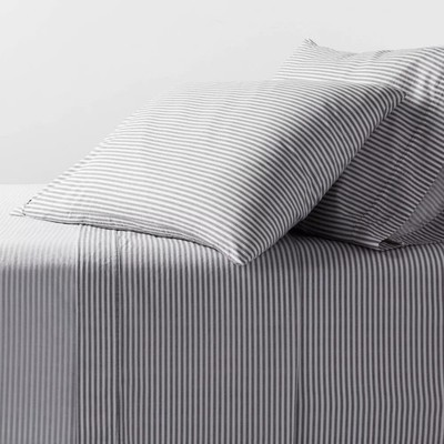 Queen Organic Percale Sheet Set Charcoal/White Stripe - Threshold