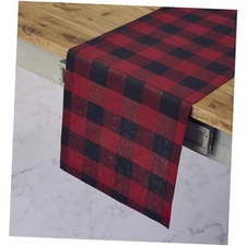  Linen Plaid Table Runner 60 Inches - 100% Pure Linen 14 x 60 Inch Red & Black