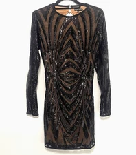 Fashion Nova Women's Black Cirenna Sequin Mini Dress Long Sleeves Size Large NWT