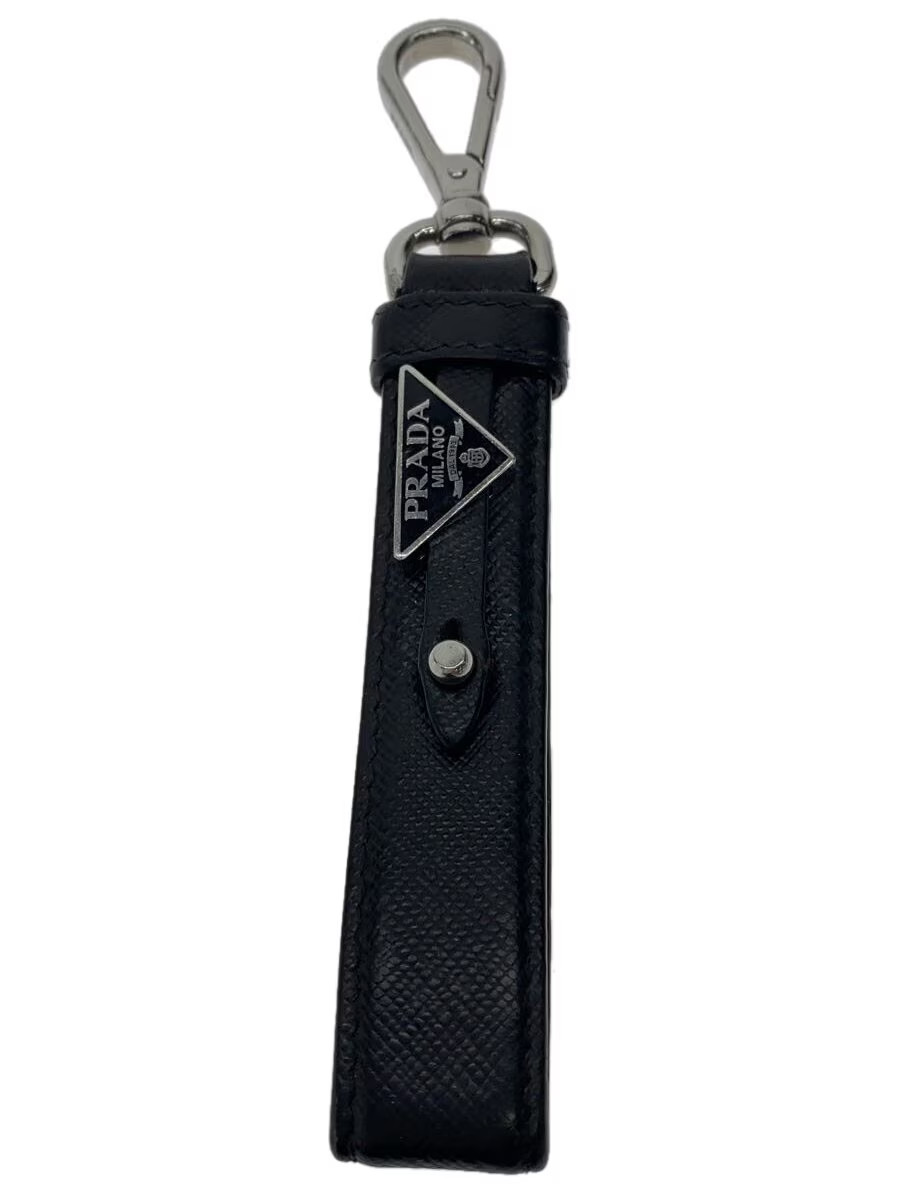 PRADA Keychain Black Men's 2PP68T Saffiano Keyring with Logo Plate