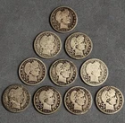 Barber Quarter Lot 10 Coins 1899–1916 P O D Mints G–VG Silver S02