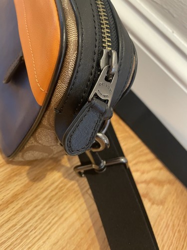 Coach Graham COLORBLOCK Crossbody Camera Bag Canvas Navy Orange Leather - Picture 6 of 13