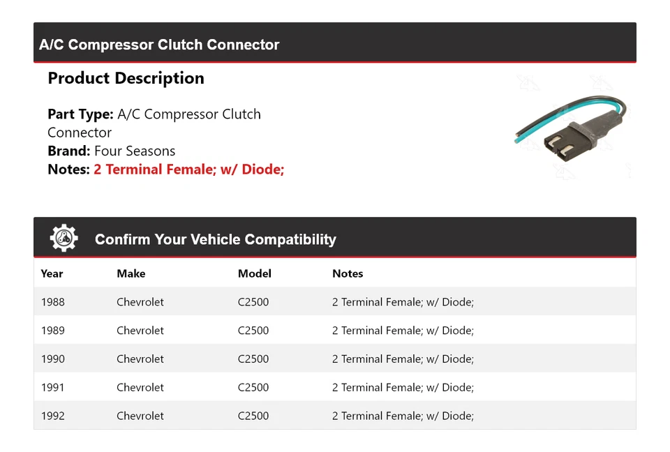 Conector de embreagem compressor A/C Chevrolet C2500 1988-1992 4 estações 1989 - Imagem 2 de 4