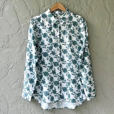 Cynthia Rowley Women Large Multi 100% Linen Paisley Long Sleeve Button Shirt NWT