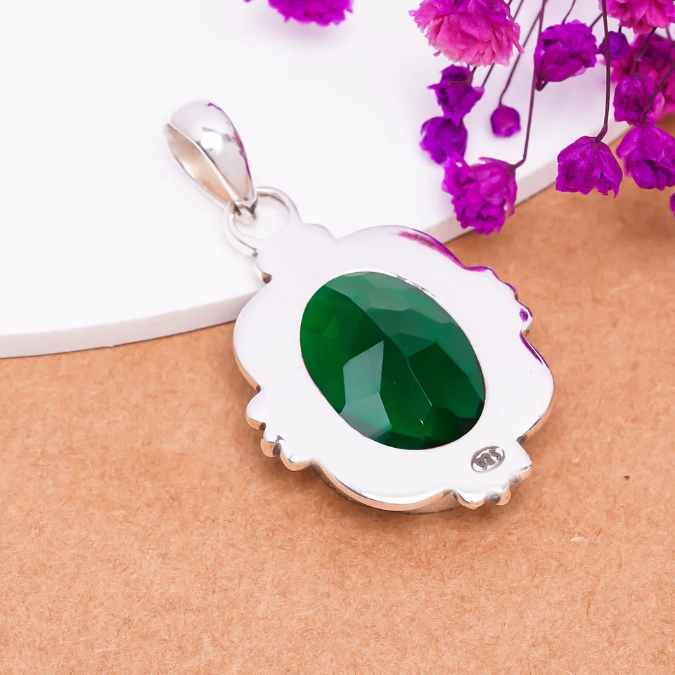 Colgante de joyería de plata de ley 925 con piedras preciosas de diopsido de cromo, hermoso colgante Foto 4 de 4
