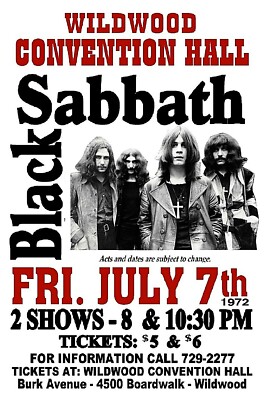 POSTER BLACK SABBATH 1972 Wildwood NJ CONVENTION HALL CONCERT GIG