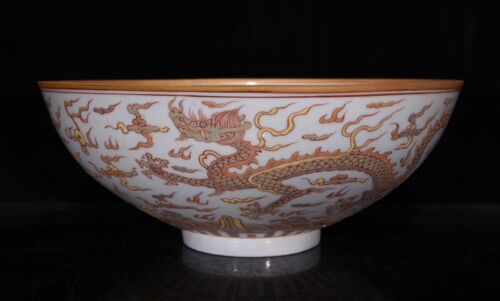 Bol motif dragon multicolore 11,8 pouces porcelaine Chine ancienne dynastie Ming Chenghua - Photo 1/9