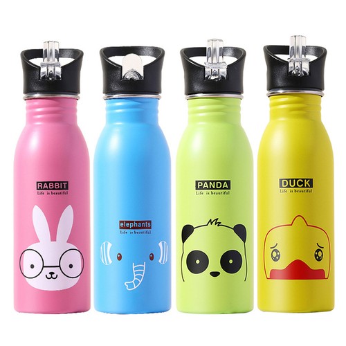 Sports Water Bottle 17oz Cartoon Pattern Stainless Steel Bottles with Lid Gifts