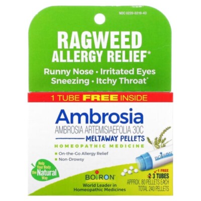Ambrosia, Ragweed Allergy Relief, Meltaway Pellets, 3 Tubes, 80 Tab Each