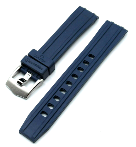 Sangle silicone caoutchouc bleu incurvé 20 mm pour 41 mm Omega Seamaster PRO CVZ015753 - Photo 1 sur 10