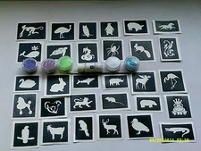 Animal themed glitter tattoo set including 40 stencils  5 colors  glue
