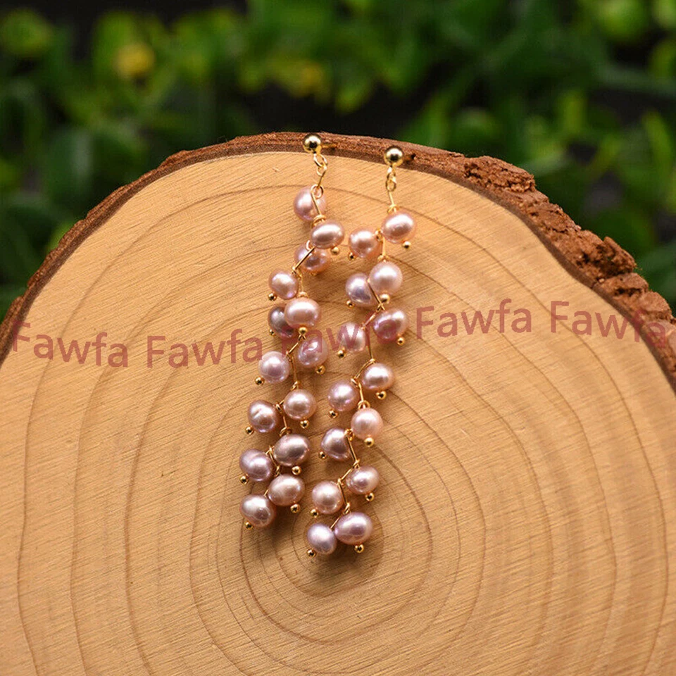 女士天然白色粉红色紫色巴洛克淡水珍珠簇吊坠耳环 — 第 4/4 张图片