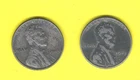 TW0 (2) 1943 USA ZINC STEEL LINCOLN WHEAT USA PENNY ONE CENT COINS  NO MINT MARK