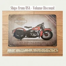 Harley 1941 WLD Sport Solo Harley Metal Shop Mancave Sign Art Classic Vintage