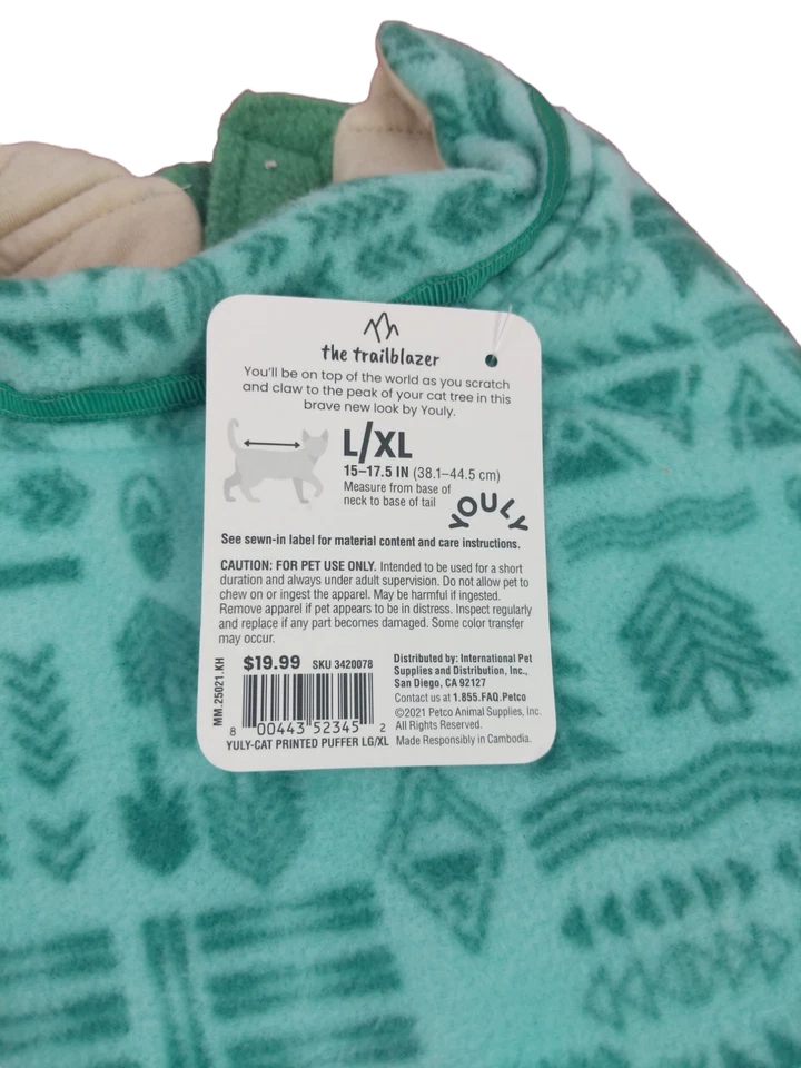 Youl- Trailblazer Cat Puffer Jacket (Pet) Size Large Extra large Green - Image 3 of 4