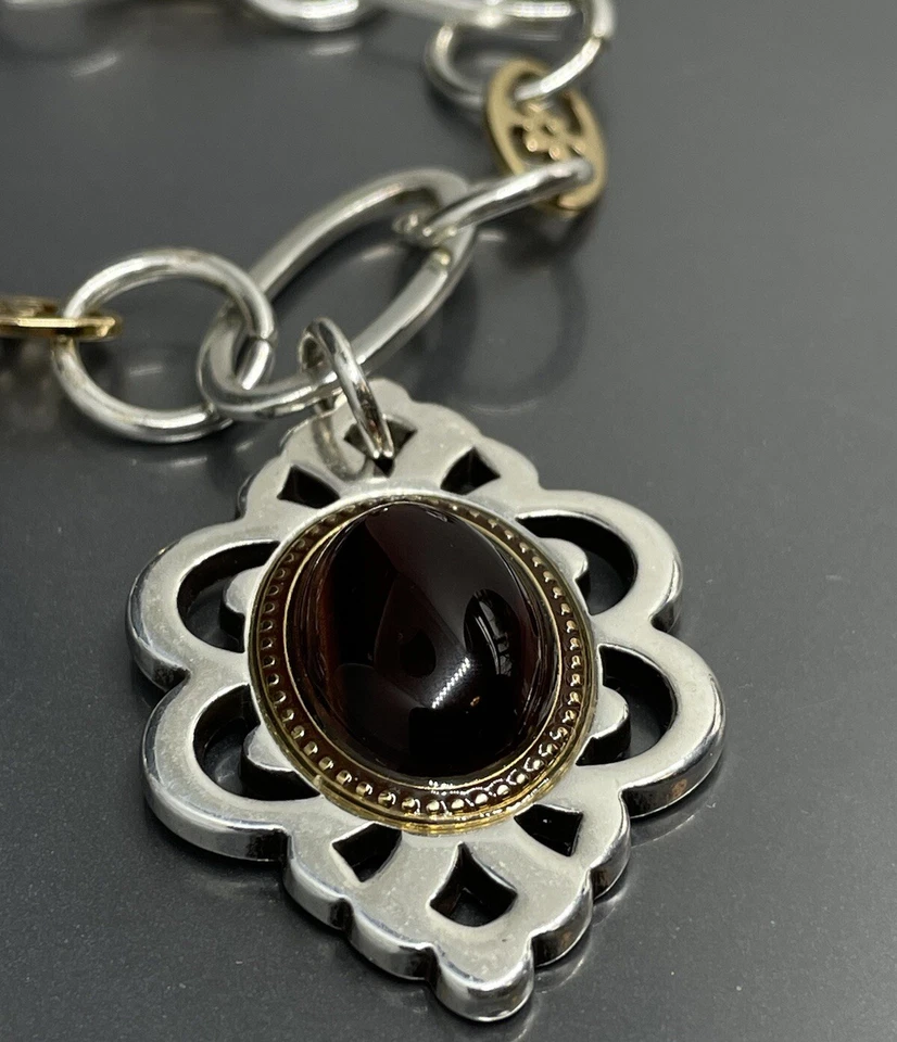 Brighton Geneva Mujer’s Collar Colgante Dos Tonos Ojo de Tigre? Floral 18-20” Foto 3 de 4