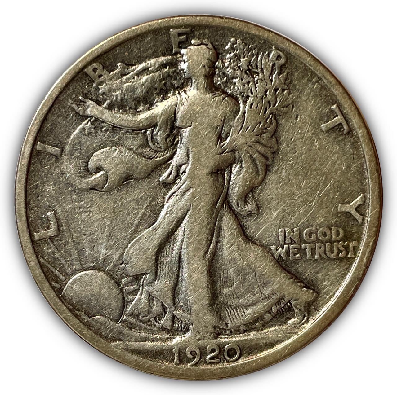 1920-D Walking Liberty Half Dollar Very Fine VF Coin #6136