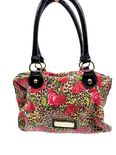 Betsey Johnson Floral Purple Rose Handbag Purse Chain Ropey