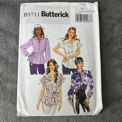 Butterick Pattern B5711 Sz 14-22 Misses Belted Blouse Top 4 Styles