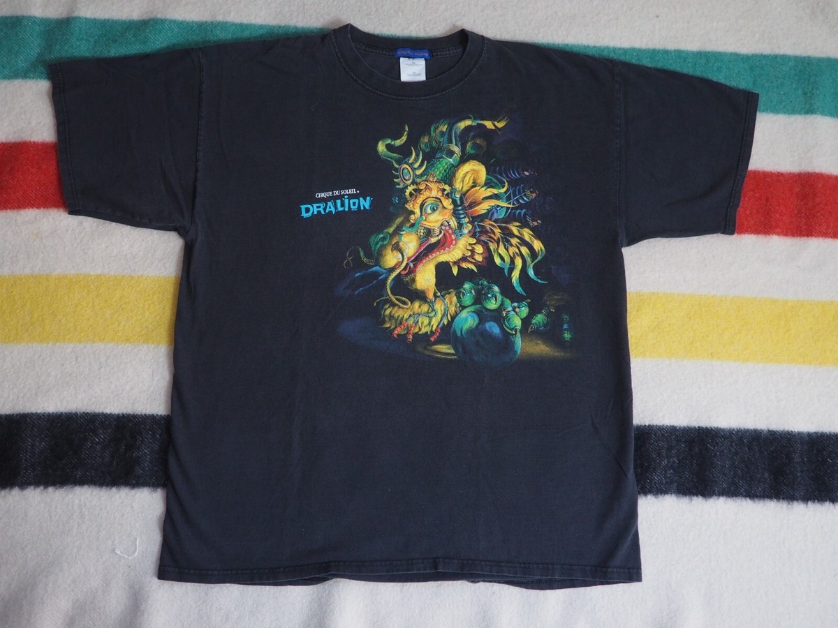 VTG 90s Y2k Cirque Soleil Dralion Circus Faded Black Dragon Tee T 