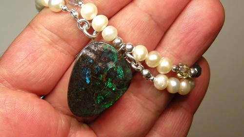 BOULDER OPAL PEARL BEAD 925 STERLING SILVER NECKLACE OCA16205 - Picture 7 of 8