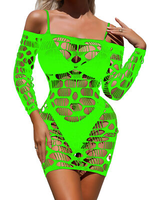 neon fishnet dresses Club Exx Long Sleeve Fishnet Mini Dress
