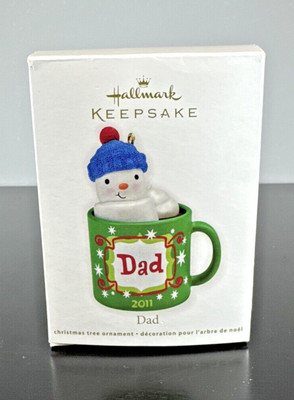 HALLMARK DAD ORNAMENT 2011 Snowman in Green Mug New In Box