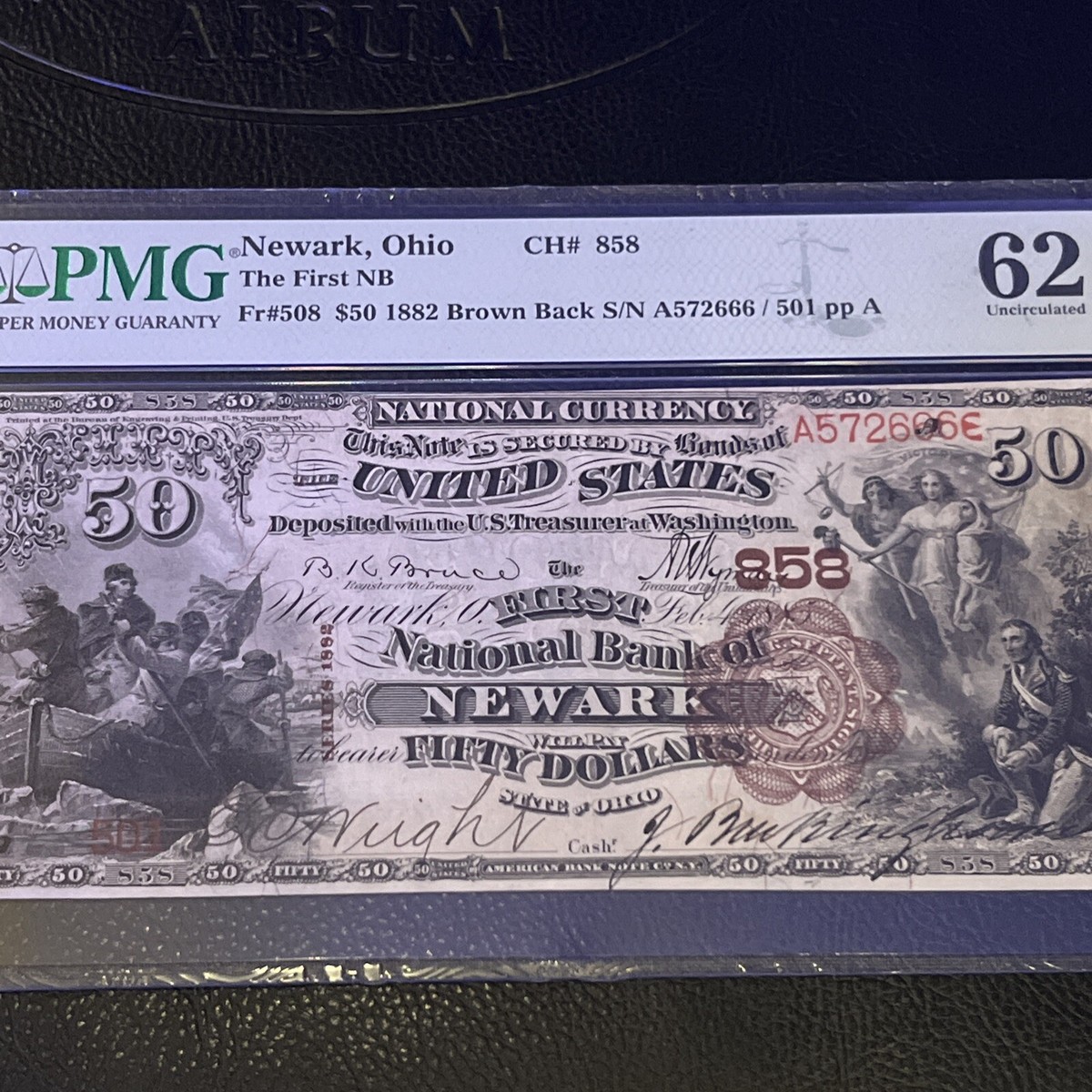 1882 $50 BROWN BACK NATIONAL NOTE Fr#508 Newark, Ohio PMG62 EPQ | eBay