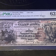 1882 $50 BROWN BACK NATIONAL NOTE   Fr#508 Newark, Ohio PMG62 EPQ 