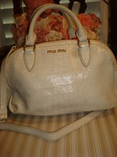 Authentic Mui Mui Crocodile Beige Leather Handbag