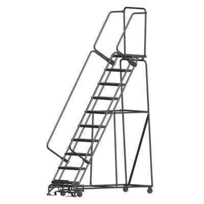 NEW! Ballymore 133in H Steel Rolling Ladder-10 Step Serrated-450lb Load Cap!!