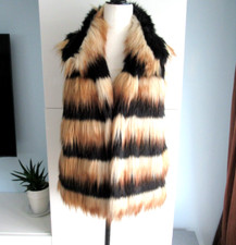 New Giani Binni Womens Sz S Faux Fur Vest Fully Lined, W/pockets Black & Brown