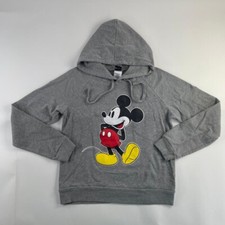 Disney Mickey Mouse Jacket Large Youth Grey Hooded Long Sleeve Drawstring 54