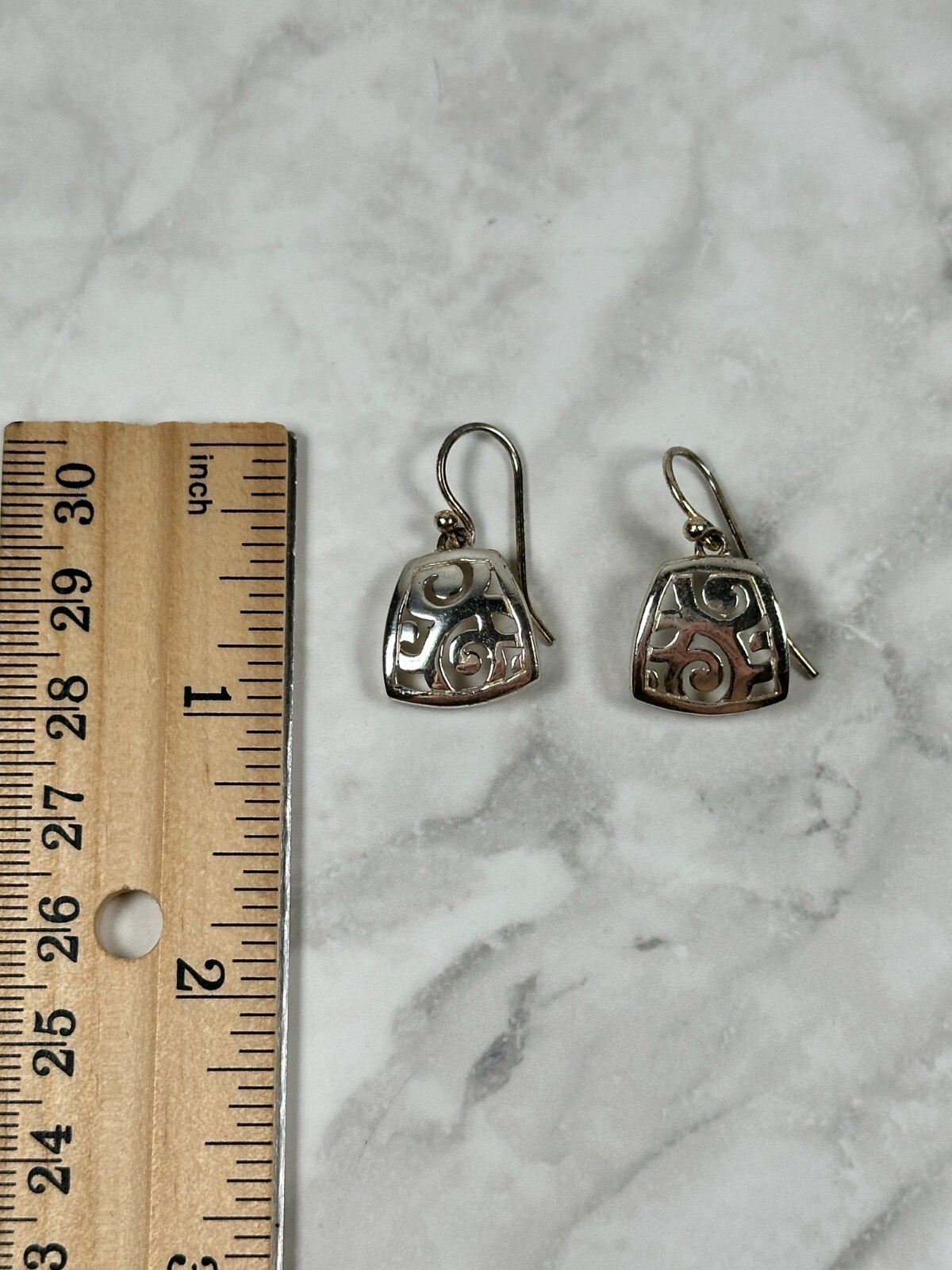Sterling Silver Open Pattern Dangle Earrings - 1" - image 3