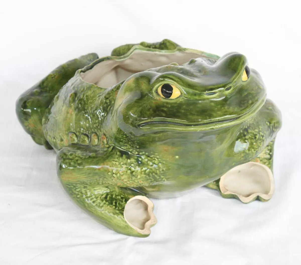 Large Vintage Porcelain Bull Frog Figure. Glaze Ceramic Planter Chinese RARE
