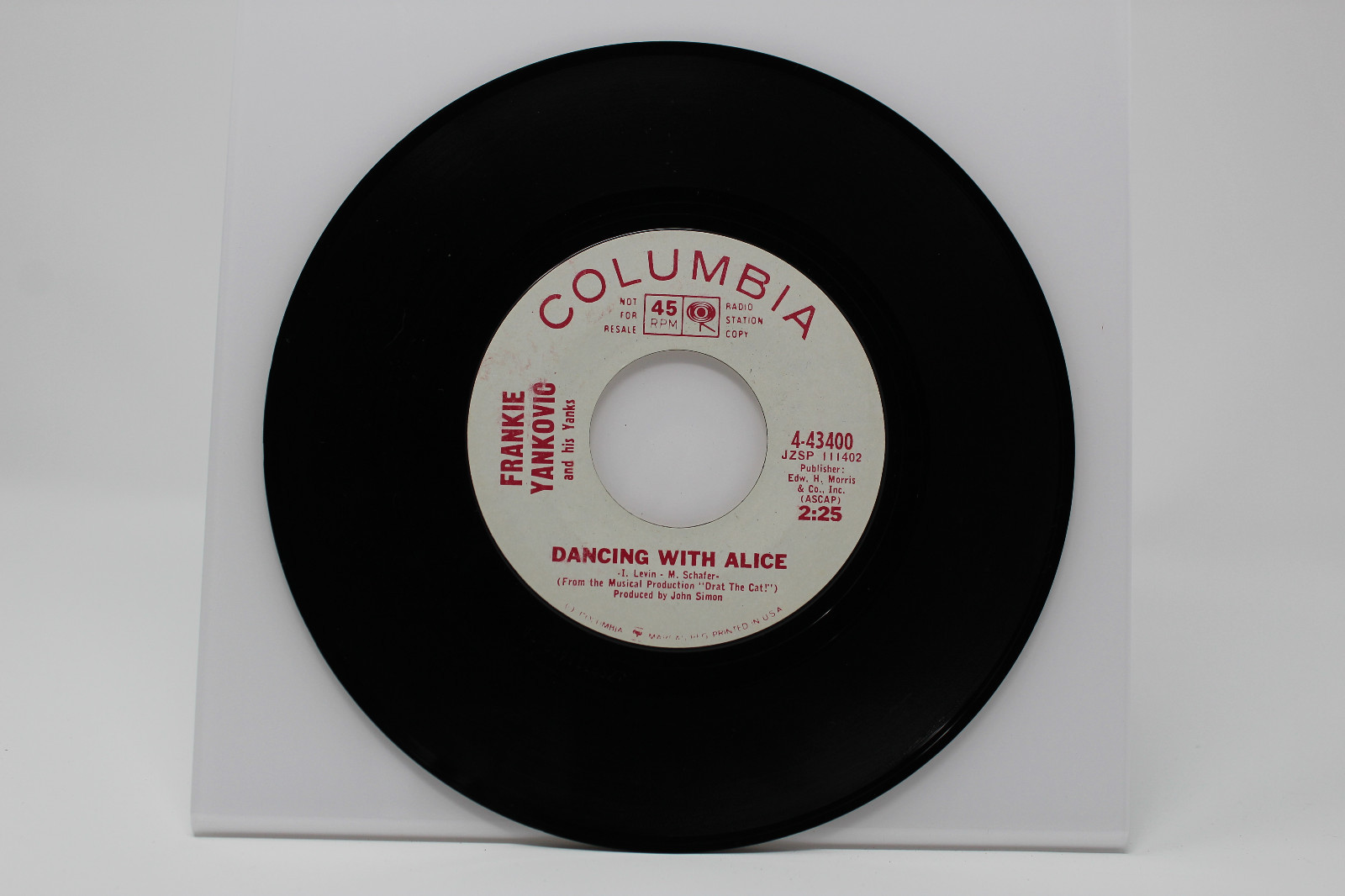 Promo Record COLUMBIA 45 FRANKIE YANKOVIC Last Time I Saw Henry Dancing w/ Alice