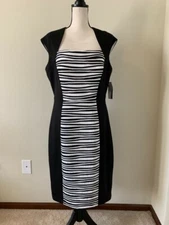 NWT DRESS BY JAX Women Size 14 Black/White Sleeveless Built In Bra Sheath Dress