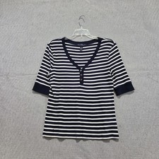 Lauren Ralph Lauren Top Womens Size Small Blue White Striped Knit Henley Neck