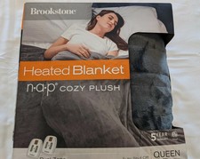 Brookstone  Heated N-A-P  Cozy Plush Queen Dual Zone Blanket in Grey 2 Controls