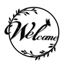 Metal Welcome Sign Front Door Welcome Wreaths with Butterfly Wall Decor
