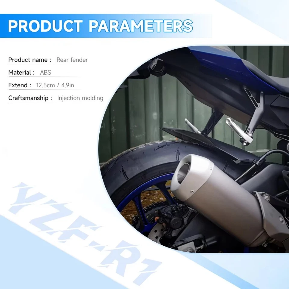 Ajuste para Yamaha YZF-R1 2015-2024 placa de extensão de para-lama traseiro plástico ABS preto - Imagem 4 de 4