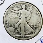 1916-D, Walking Liberty Half 1/2 Dollar 90% Silver 50C Walker Coin, Denver