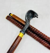 Cobra Walking Stick Cane Dark Wooden Handmade Wood Hand Carved - Snake