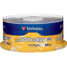 30 Verbatim Blank 4X DVD RW Logo Branded 4.7GB Rewritable DVD Disc 94834