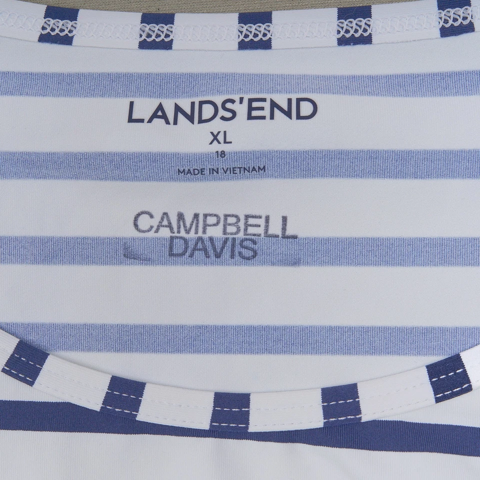 Lands' End Rash Guard Swim Top Women's XL (18) Navy White Stripes Nautical - Image 3 of 4