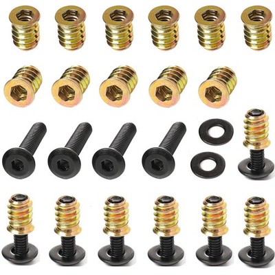 30-Set 1/4-20 Threaded Insert and Bolt for Wood, Furniture 1'' Bolts, Black