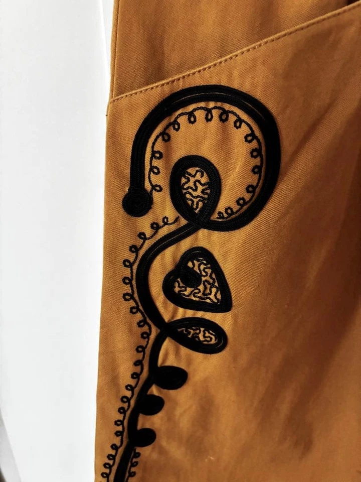 Christian Dior Vintage Dress Sleeveless A-Line Cotton Embroidery Ochre Color - Image 3 of 4