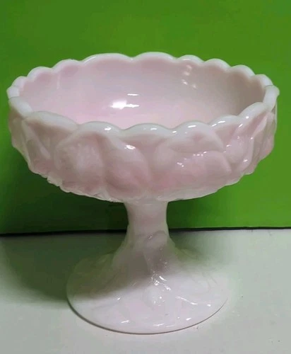 Fenton Rosaline Milk Glass Round Compote Candy Dish 1967-1976 Vintage