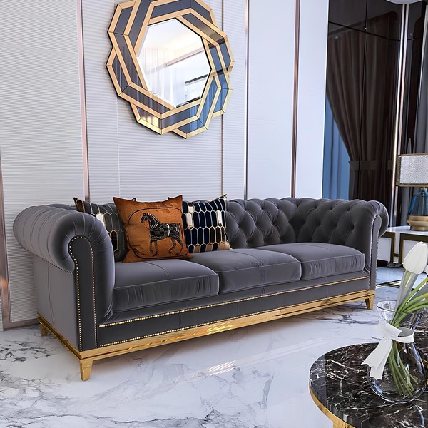 Dreisitzer Couch Polster Design Sofa Grau Neu 3Er Sitz Sofas MöBel Chesterfield-image