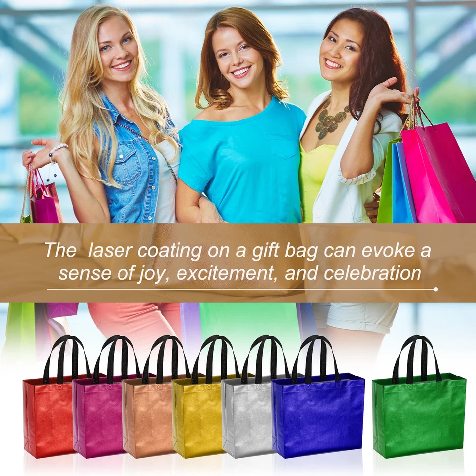 Bolsas de regalo púrpura recubrimiento láser 6 piezas bolsas de regalos reutilizables 12,6" x 4,7" x 11" Foto 4 de 4